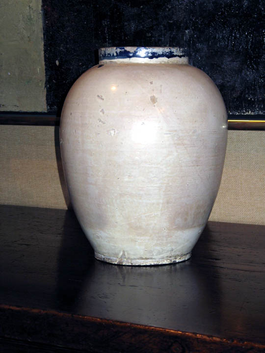 Spanish Colonial Cream Glazed Earthenware Container