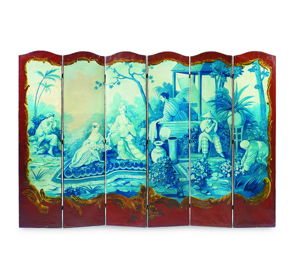 A Louis XV Style Chinoiserie Painted Six-Fold Screen