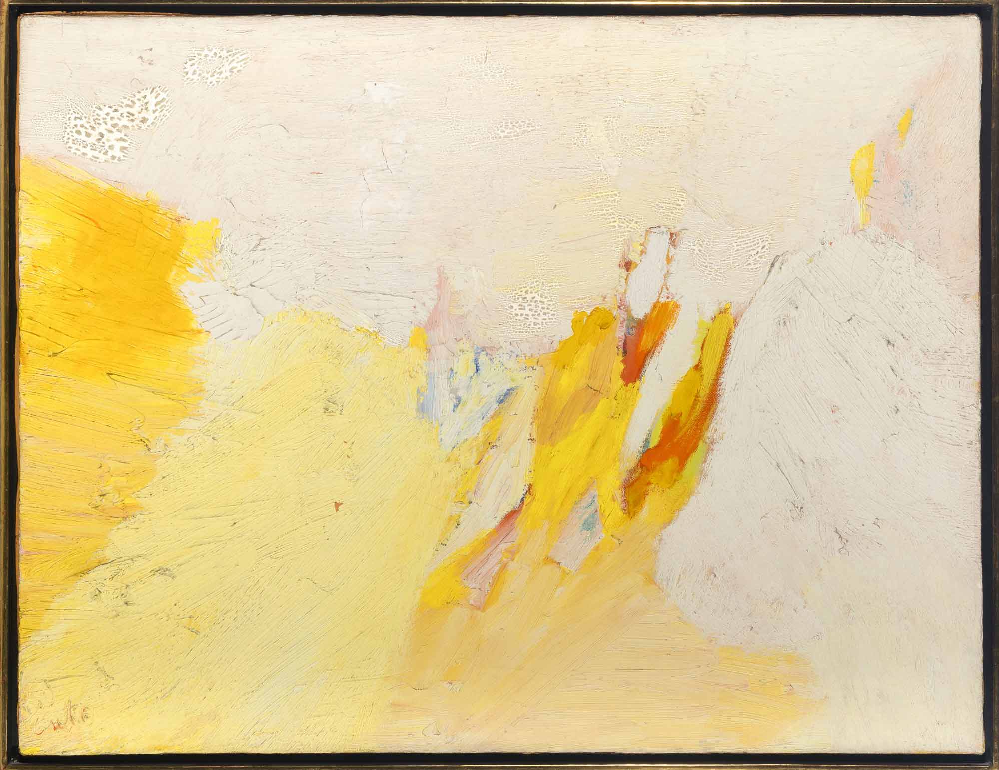 Abstract painting in yellow and white
