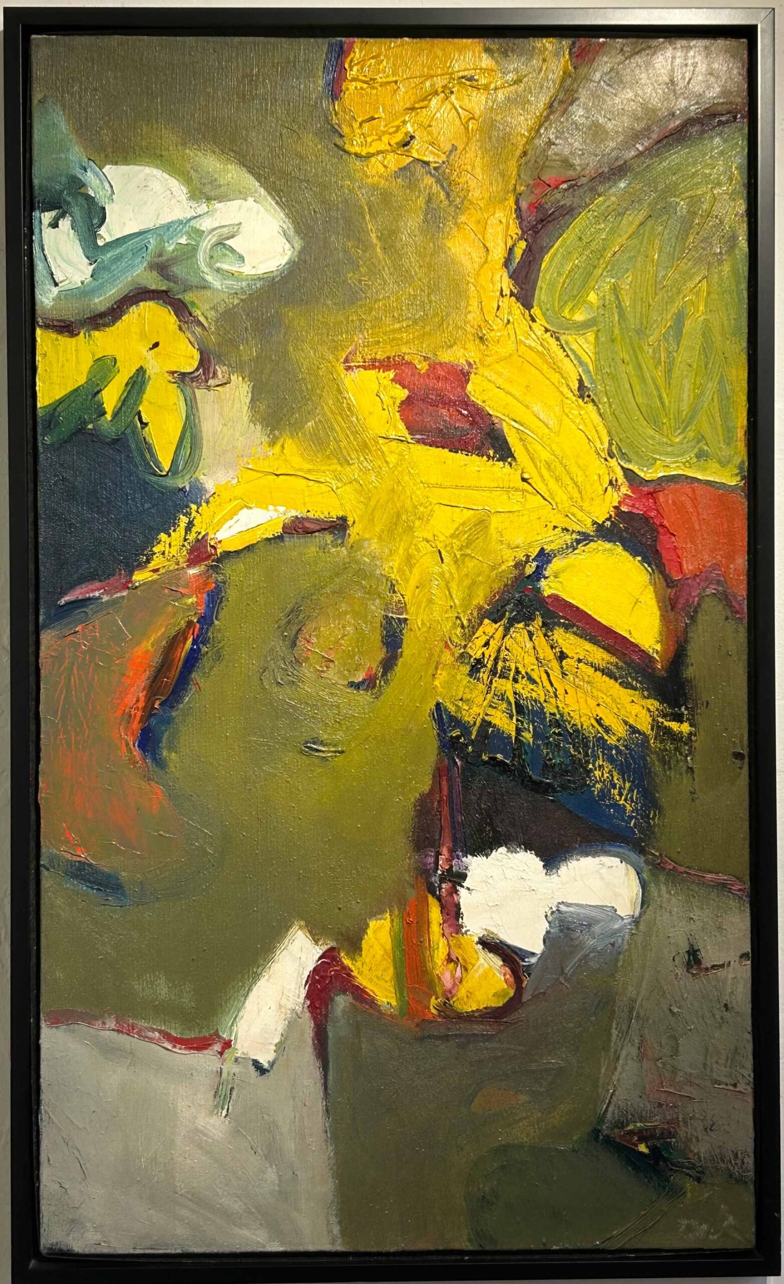 abstract oil painting in yellow, red, black