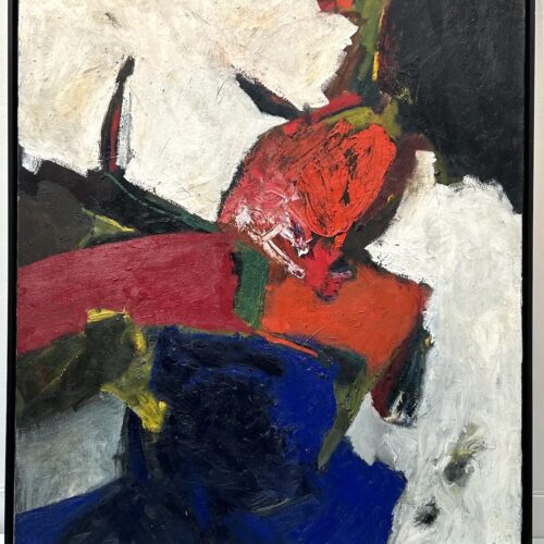 abstract oil painting in red white blue black