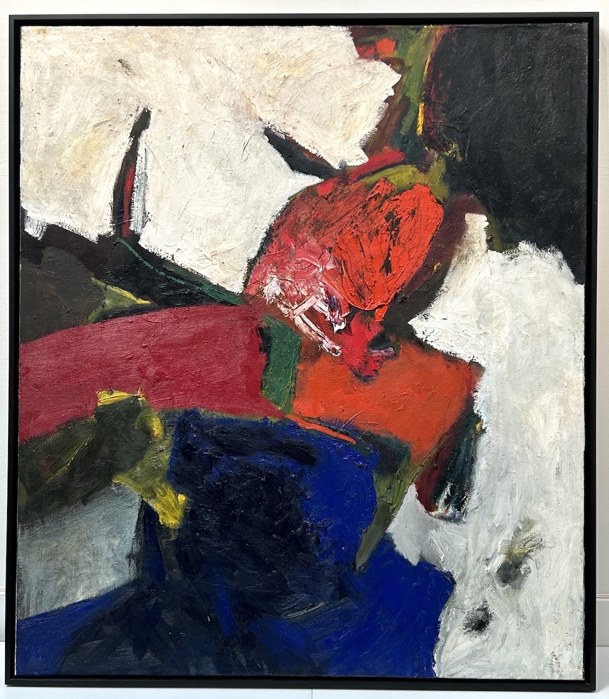 abstract oil painting in red white blue black