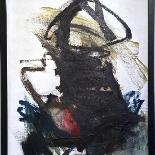 Abstract oil painting in black on white background