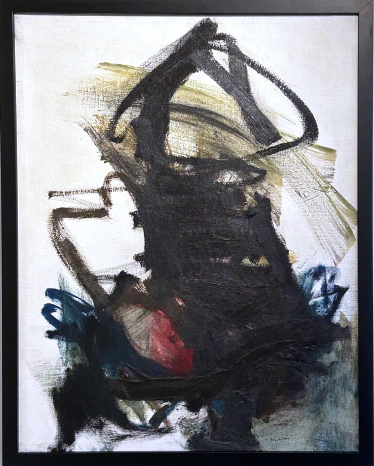 Abstract oil painting in black on white background