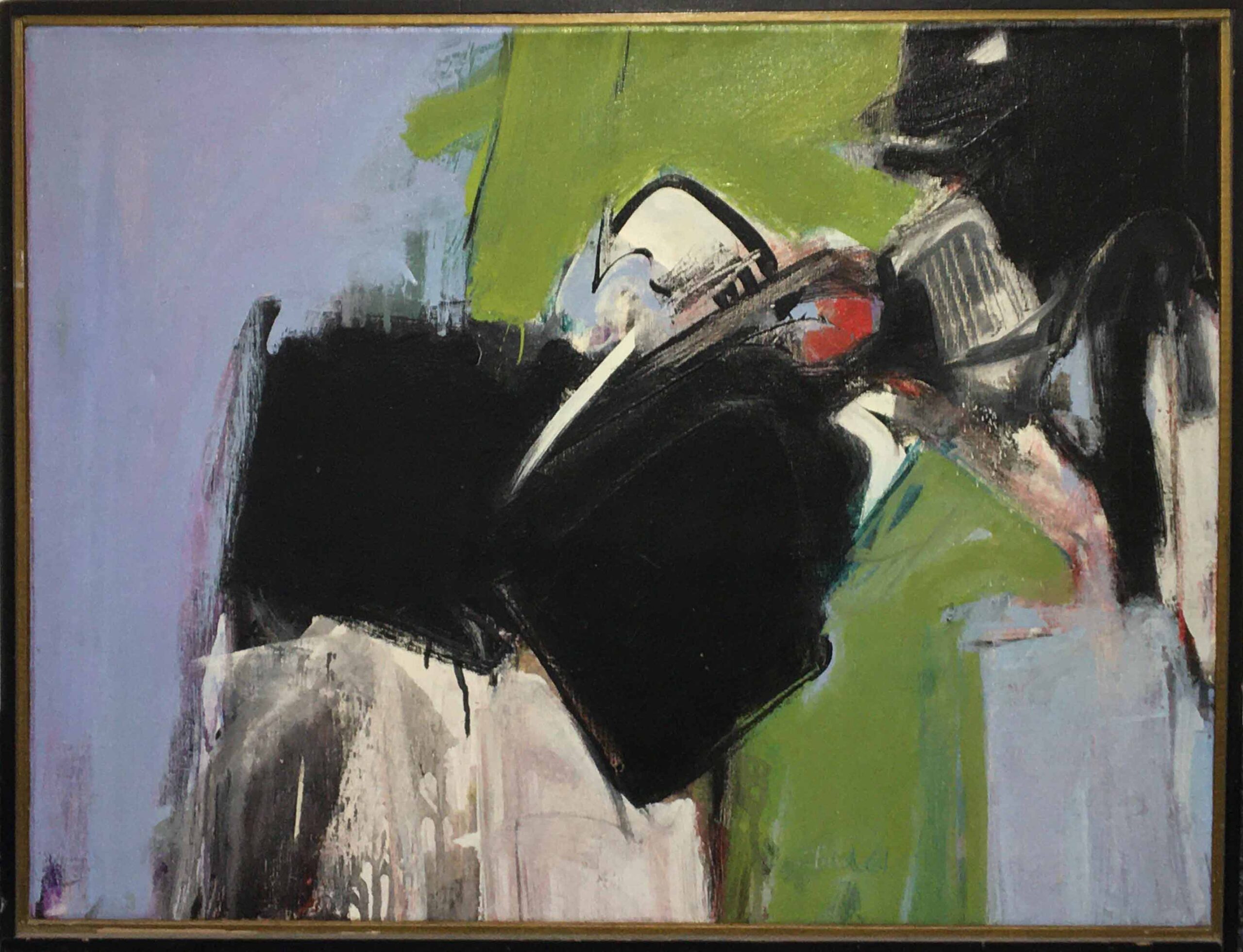 Abstract painting in blue black and green